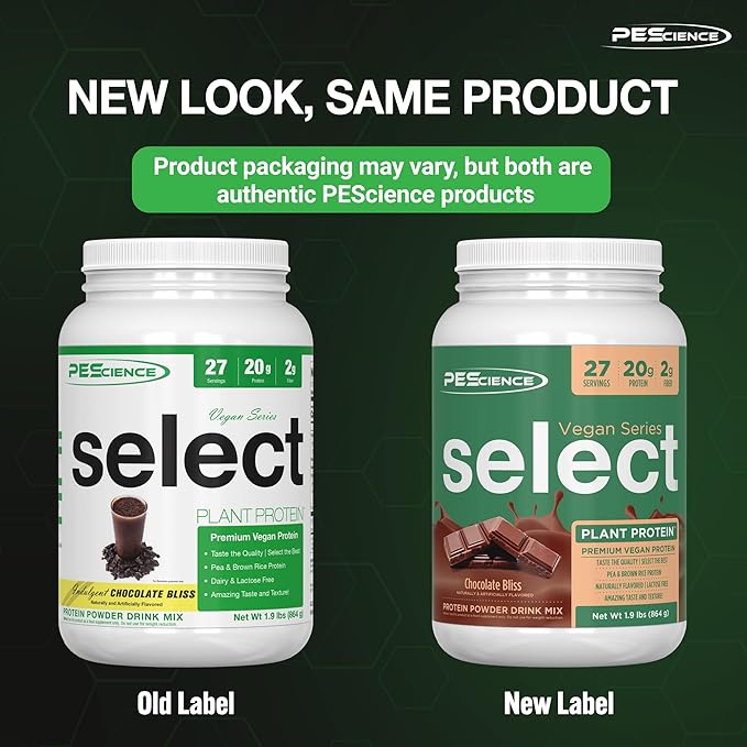PEScience Select Vegan Protein Powder Plant Based Protein Powder Amazing Taste Smooth Texture Pea and Brown Rice Blend Dairy Free Lactose Free Gluten Free - Chocolate Bliss 27 Servings