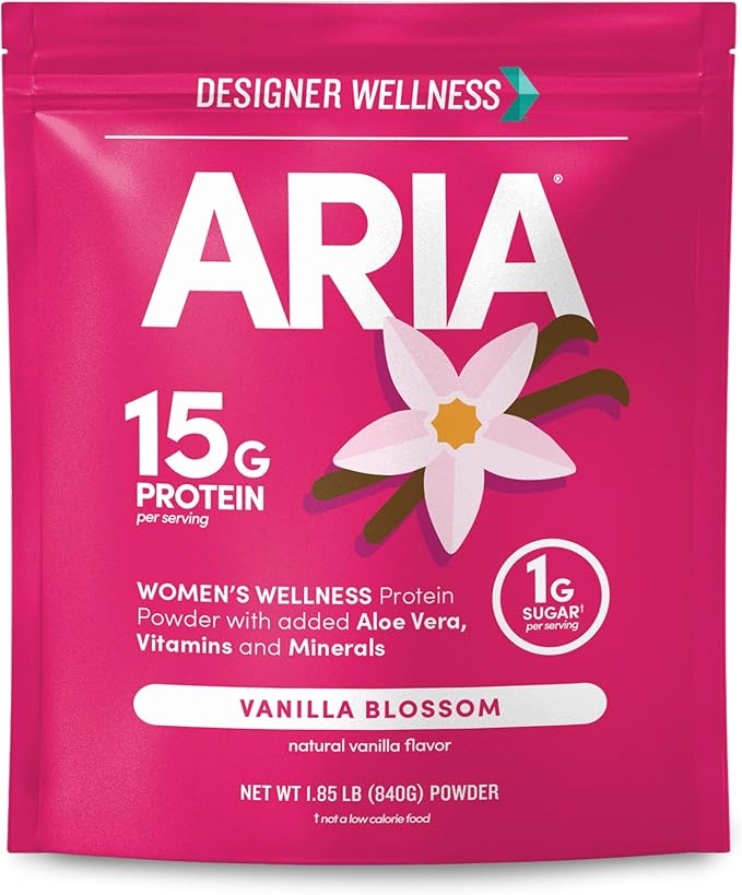 Designer Wellness Aria Women's Wellness Low Calorie Vanilla Protein Powder with Biotin Vitamin C and Organic Aloe Vanilla Blossom 1.85 Pound
