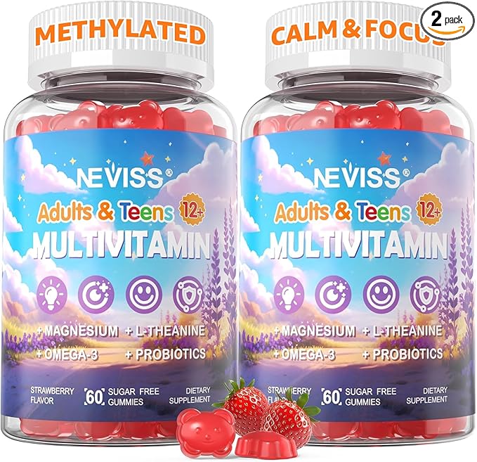 Teen Vitamins + Magnesium Glycinate for Boys Girls 12-17 Teens Methylated Multivitamin Gummies w/ Omega-3 L-Theanine for Teenager Kids Calm Focus Gummy Supplment 23-IN-1 Formula Sugar Free 120ct