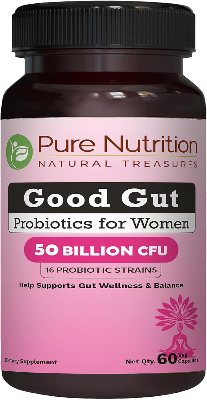Pure Nutrition Good Gut Women's Probiotics 50 Billion CFU 16 Strains | 60 Caps | Probiotics for Women with Organic Prebiotic Blend | Once Daily | Non GMO | Gluten Free