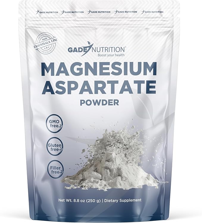 Gade Nutrition Pure Magnesium Aspartate Powder | 250g 1000mg per Serving 250 Servings | Non-GMO Gluten-Free Filler Free Highly Absorbable | USA Made
