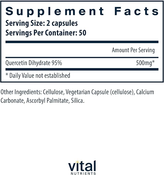 Vital Nutrients Quercetin - Vegan Quercetin Supplement with Bioflavonoids for Sinus Respiratory Heart &amp Immune Function Support - Gluten Dairy Soy Free - 500mg - 100 Capsules