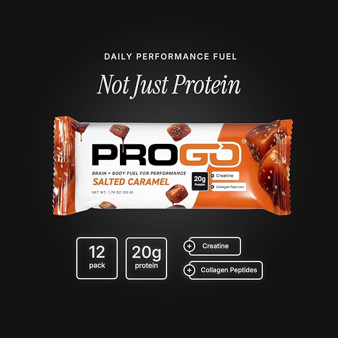ProGo Protein Bars – Brain + Body Fuel with 20g Clean Protein Creatine &amp Collagen Peptides Made with 95% Pure Isolate Grass-Fed Beef Tallow No Fillers Naturally Sweetened with Honey Gluten-F