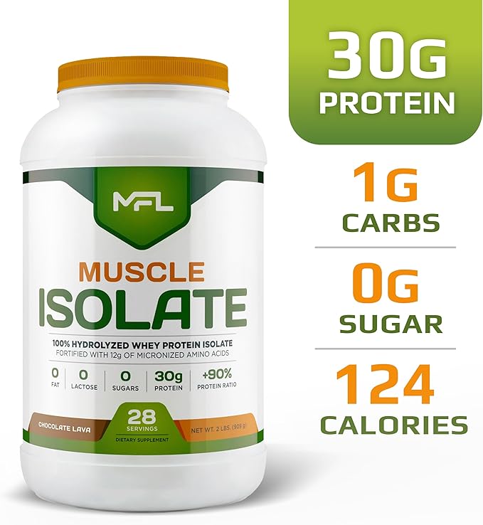 MFL 100% Pure Isolate Protein 2 lbs l 30g of Protein l 12g Amino Acids l Keto Friendly l Low Carbs | 28 Servings (Chocolate Lava)