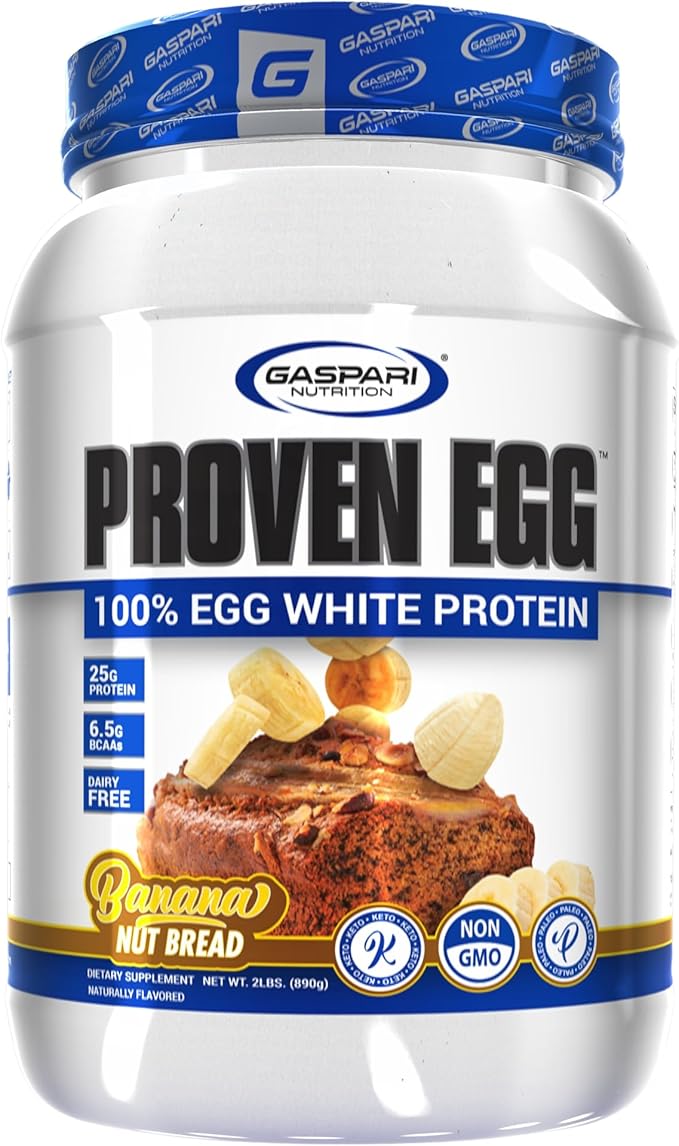 Gaspari Nutrition Proven Egg 100% Egg White Protein 25g Protein Keto Friendly Dairy and Lactose Free Soy Free (2 lbs Banana Nut Bread)