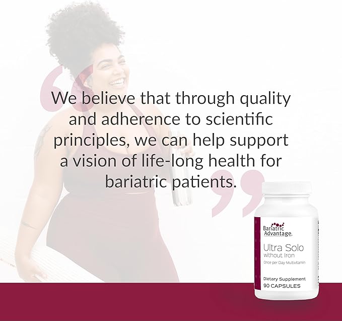 Bariatric Advantage Ultra Solo Without Iron - Once-Per-Day Daily Multivitamin - for Bariatric Patients - with Thiamin Vitamin A &amp More - Gluten Free - 90 Capsules
