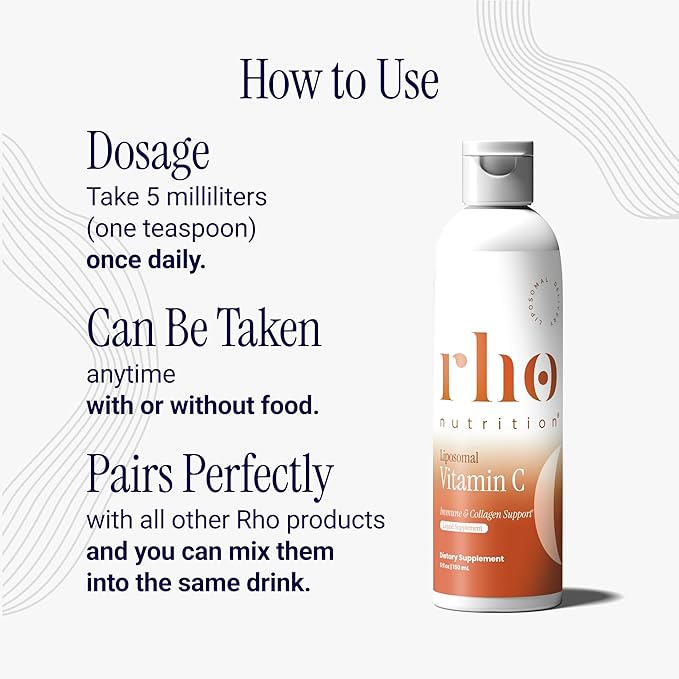 Rho Nutrition Liposomal Vitamin C – Ultra High Absorption Liquid Vitamin C Supplement - Supports Immune System Collagen Production and Overall Health for Men and Women