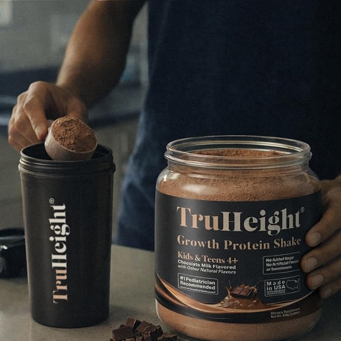TruHeight Growth Protein Shake (Chocolate Milk Flavor Whey) Tall Nutrition for Natural Growth &amp Development - Protein Powder for Kids &amp Teens Weight Gain Drinks - Picky Eater Vitamin Taller