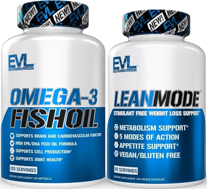 LeanMode Multipurpose Fat Loss Support Supplement (50 Servings) Plus High Strength Omega 3 Fish Oil (120 Servings)