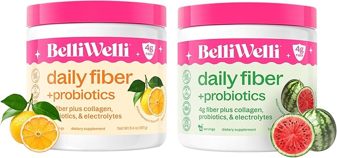 Daily Fiber Supplement Bundle with Collagen Probiotics &amp Electrolytes – Watermelon &amp Orange Yuzu Mandarin Flavors – Supports Digestive Health Gut Balance &amp Debloating – 32 Servings Total