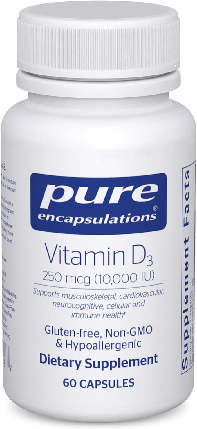 Pure Encapsulations Vitamin D3 250 mcg (10000 IU) - Supplement to Support Bone Joint Breast Heart Colon &amp Immune Health - with Premium Vitamin D - 60 Capsules