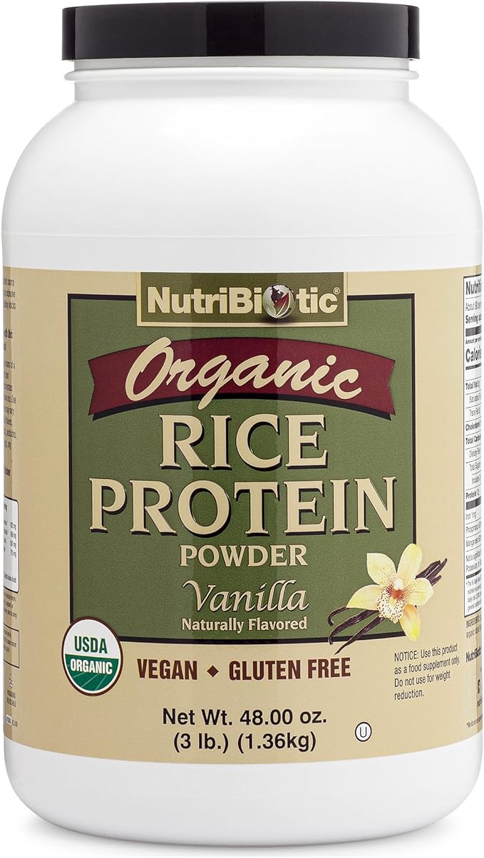 NutriBiotic Certified Organic Rice Protein Vanilla 3 Lb. | Low Carbohydrate Vegan Protein Powder | Raw Certified Kosher &amp Keto Friendly | Made Without Chemicals GMOs &amp Gluten | Easy to Dige