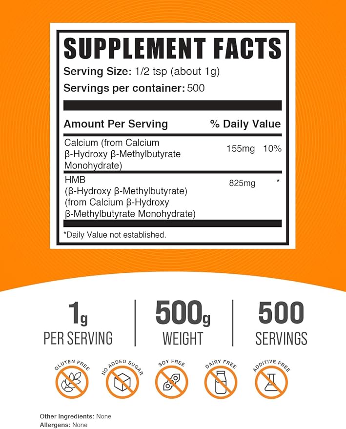 BulkSupplements.com HMB Powder - as Calcium HMB Beta-Hydroxy Beta-Methylbutyrate - HMB Powder Supplements Gluten Free - 1g per Serving 500g (1.1 lbs) (Pack of 1)