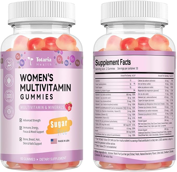 Multivitamin Filled Gummies for Women - Strawberry Flavor &amp Vitamin B2 Gummies - Natural Flavor