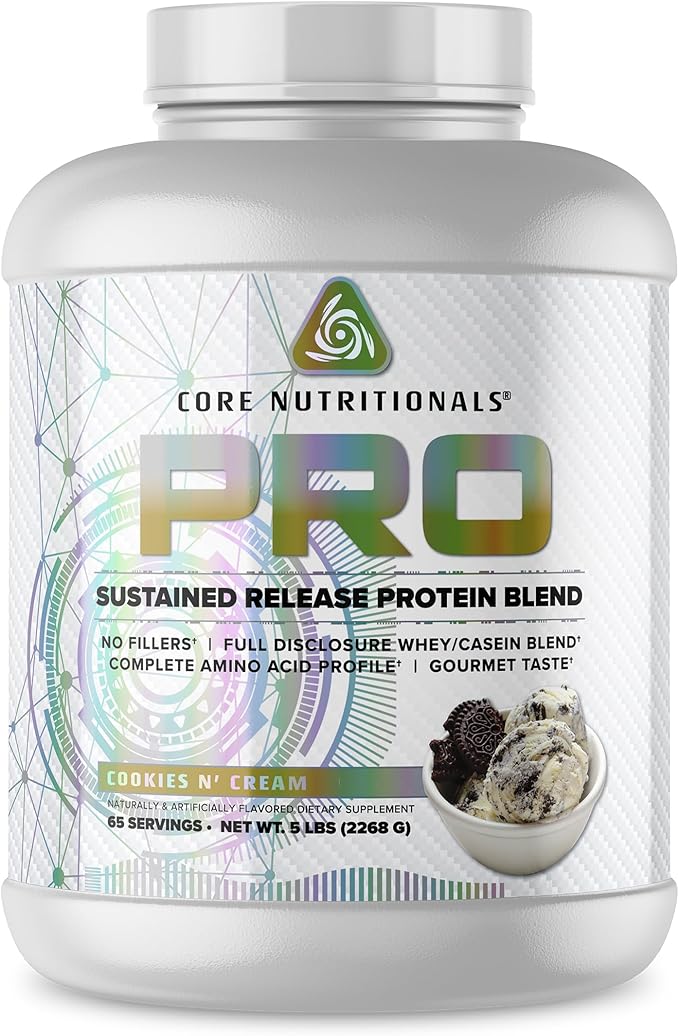 Core Nutritionals PRO Gourmet Protein Blend | Whey Protein Blend | with MCTs &amp Digestive Enzymes | Sustained Release Protein &amp Recovery Support | 65 Servings (Cookies N' Cream)