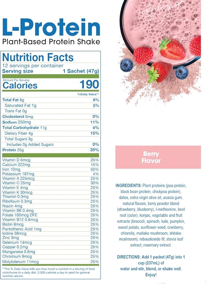 Prolon Longevity Plant Based Protein Powder | Muscle Synthesis &amp Repair Healthy Aging Boost Performance | Vitamins Gluten Free Amino Acids Antioxidants | 25g of Protein | Berry 24 Packets