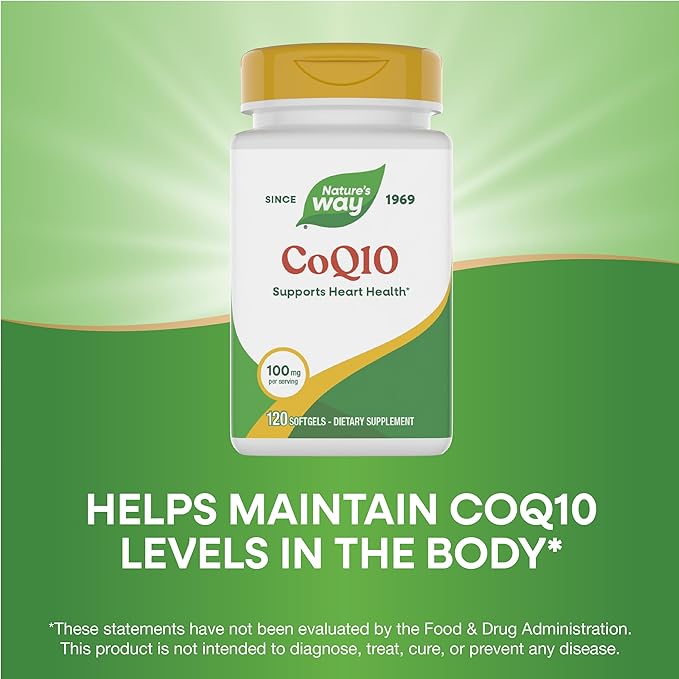 Nature's Way CoQ10 with Ubiquinone Supports Heart Health* Supports Cellular Energy Production* 100 mg per Serving 120 Softgels (Packaging May Vary)