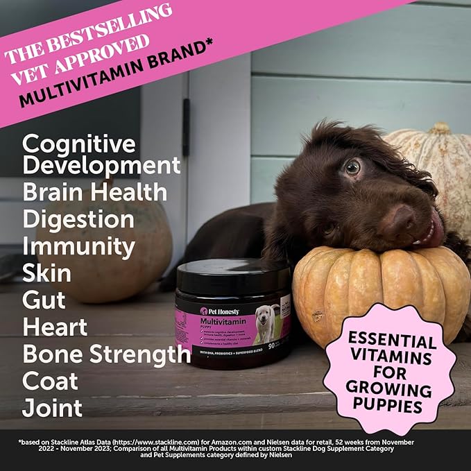 Multivitamin Puppy Treats - Essential Dog Supplements &amp Vitamins for Learning and Cognitive Development- Probiotics Omega Fish Oil for Health Heart &amp Immunity - Dog Health Supplies
