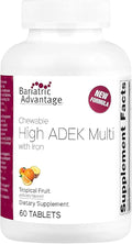 Bariatric Advantage Chewable High ADEK with Iron - for Bariatric Patients - High Potency Vitamin A D E &amp K - Includes B-Vitamins - Chewable Multivitamins - Tropical Fruit - 60 Count