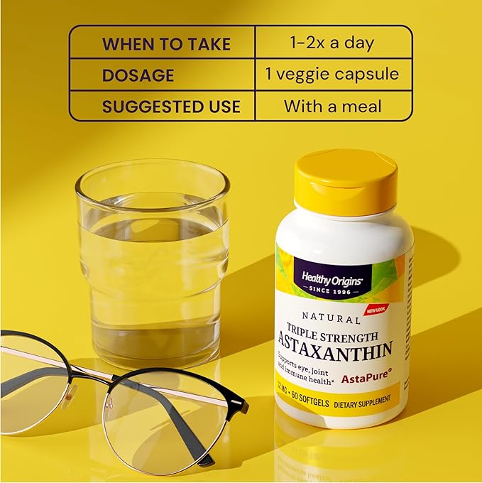 Healthy Origins Astaxanthin 12 mg (Natural Astapure Triple Strength Non-GMO Gluten Free Eye Support Joint Support Immune Support) 150 Softgels