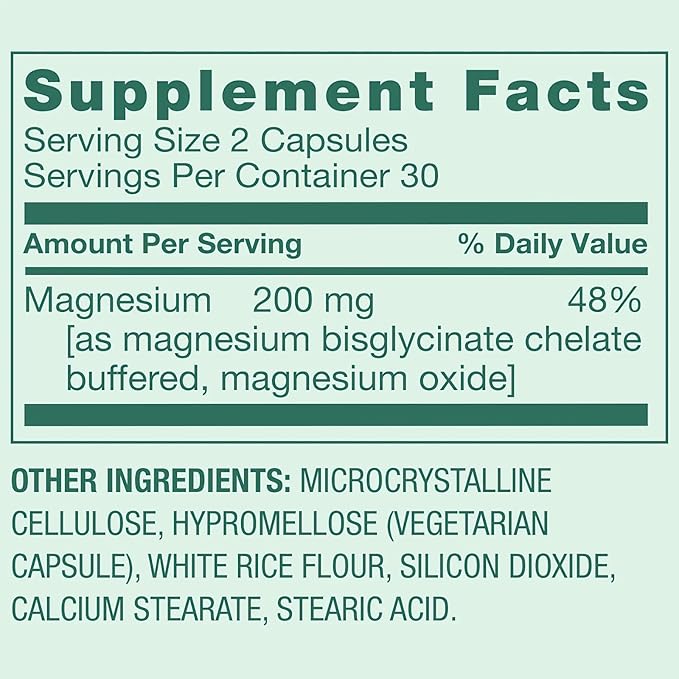 Magnesium 200 mg Sleep Support &amp Bone &amp Muscle Health Dietary Supplement Vegetarian Capsules 60 Count SP