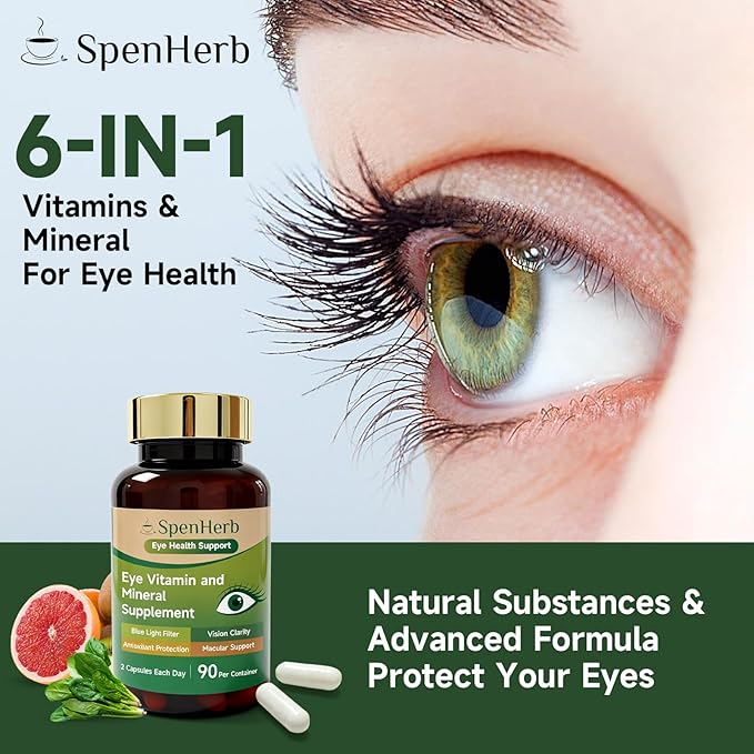 Eye Vitamin and Mineral Supplement Vision Support 90 Capsules with Lutein and Zeaxanthin Vitamin C E Zinc Copper Eye Health Supplements for Adults 2 PCS