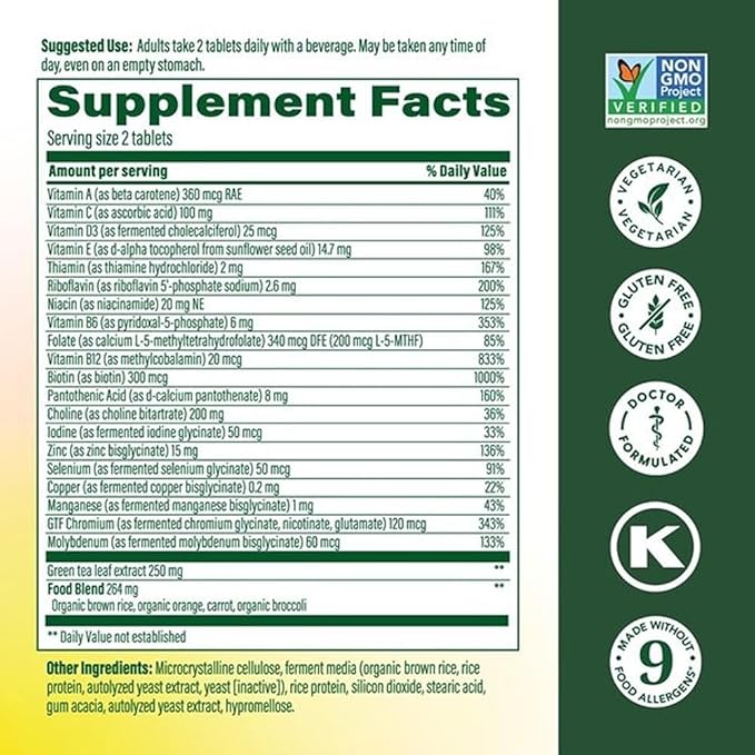 MegaFood Advanced Multivitamin for Women 55+ Womens Multivitamin Methylated B12 Methyl folate Choline Vitamin D3 Biotin Healthy Aging Brain &amp Bone Health Vegetarian 120 Tablets (60 Servi
