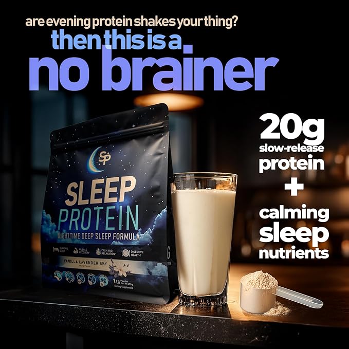 SleepProtein™ Nighttime Casein Recovery Shake – 20g Slow-Release Protein for Overnight Muscle Repair &amp Deep Sleep Support – Melatonin-Free GLP-1 Friendly with Magnesium GABA Theanine &amp Try