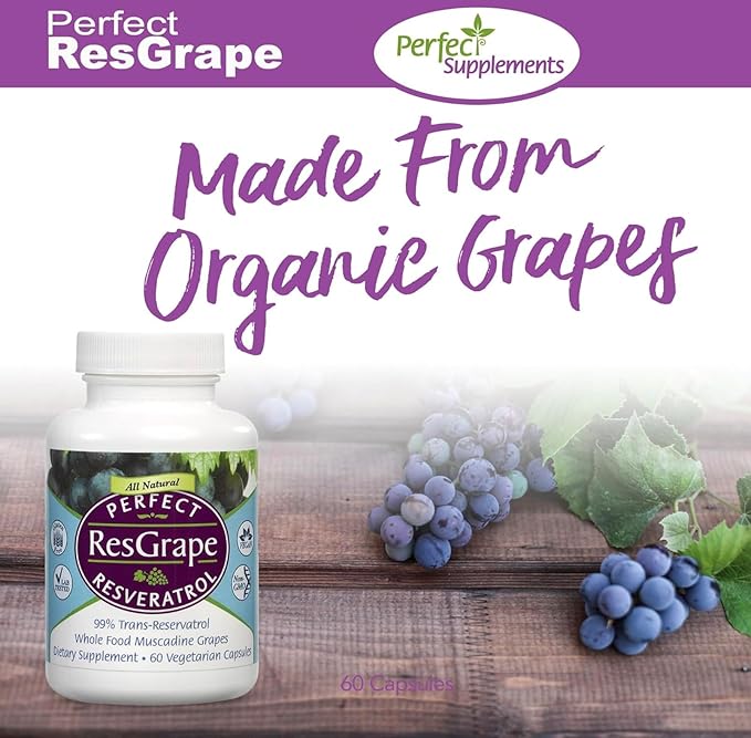 Perfect Supplements – Perfect ResGrape Resveratrol – 60 Veggie Capsules – Trans-Resveratrol &amp Organic Muscadine Grape