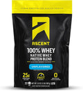 Ascent 100% Whey Protein Powder - Post Workout Whey Protein Isolate Zero Artificial Flavors &amp Sweeteners Gluten Free 5.5g BCAA 2.6g Leucine Unflavored 2 lb