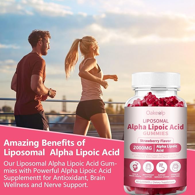 2 Pack Liposomal Alpha Lipoic Acid Gummies 2000mg GummiesHigh Potency ALA Complex Biotin &amp Benfotiamine for Antioxidant Brain Health and Nerve* SupportLiposomal Enhance 98% Absorption