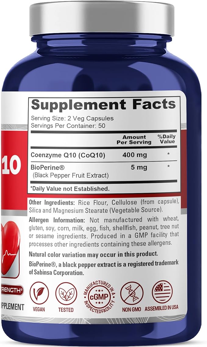 NusaPure CoQ10 400mg 100 Veggie Caps (Vegan Non-GMO) Coenzyme Q10 Supplement Antioxidant COQ-10 Enzyme Coq 10