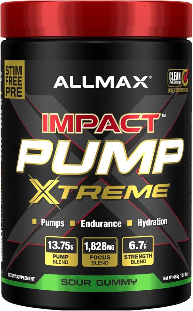 ALLMAX Impact Pump Xtreme Sour Gummy - 465 g - Stim-Free Pre-Workout Formula - Supports Pumps Endurance &amp Hydration - Up to 30 Servings