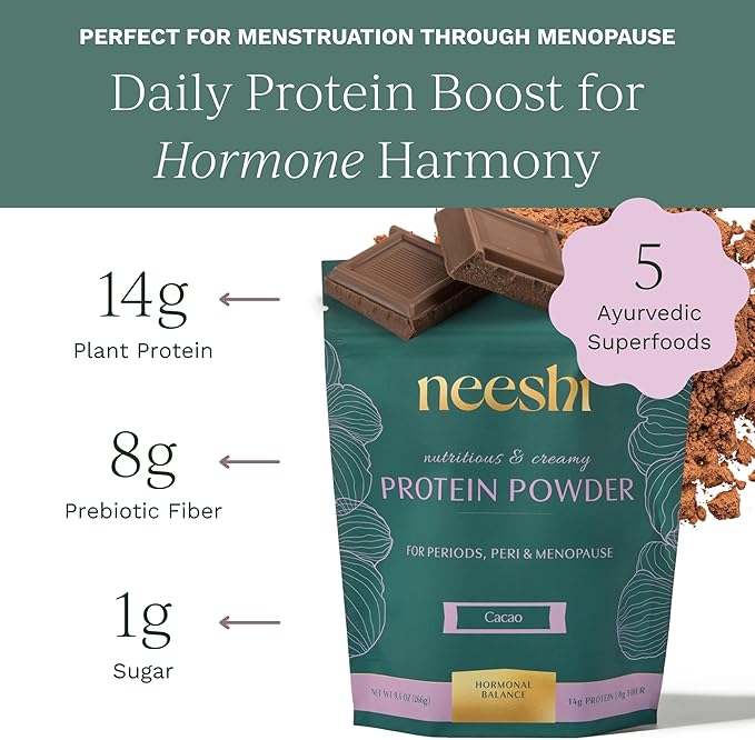 Nourishing Protein Blend for Hormonal Balance - Vegan Gluten-Free Organic Cacao Protein Powder - Supports PMS &amp Menopause Relief - Women’s Vegan Protein - 1 Week Supply
