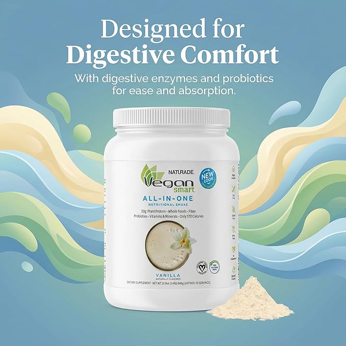 Vegansmart Naturade All-in-One Plant-Based Shake – Low Sugar Nutrition with Protein Fiber Vitamins &amp Minerals Supports Balanced Energy &amp Wellness Chocolate Vegan - 24.34 oz