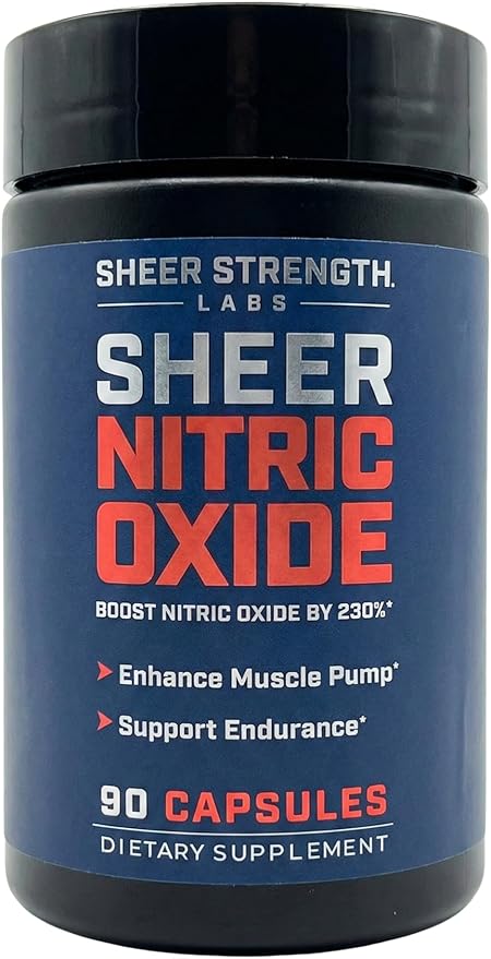 Sheer Strength Labs Nitric Oxide Supplement for Men - Clinically Tested for Pumps &amp Blood Flow - 270% More Nitric Oxide - Nitrosigine Supplement S7 &amp Beetroot - Made in USA - 90 Capsules