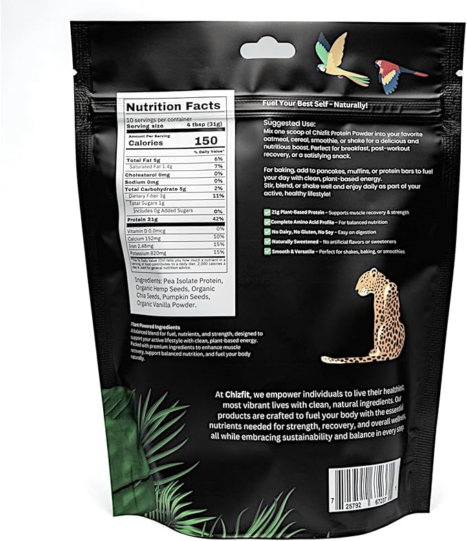 Plant-Based Protein Powder 5 Simple Ingredients Organic Vanilla 21 Grams Protein per Serving 9.74 Ounces
