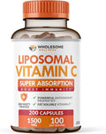Wholesome Wellness Liposomal Vitamin C Capsules (200 Pills 1500mg Buffered) High Absorption Immune System &amp Collagen Booster High Dose Fat Soluble Immunity Support Ascorbic Acid Natural Vegan