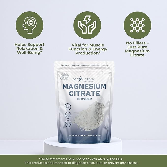 Gade Nutrition Pure Magnesium Citrate Powder | Non-GMO Gluten-Free Filler Free Highly Absorbable | USA Made