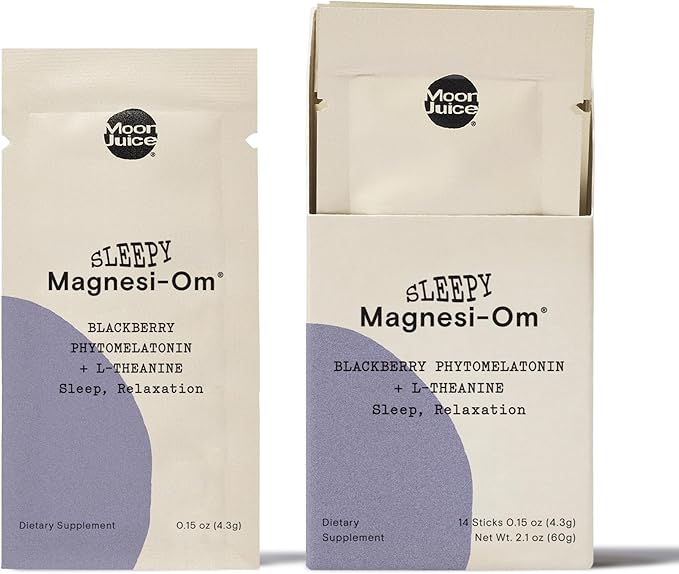 Moon Juice Sleepy Magnesi-Om - Magnesium Sleep Supplement Powder with L-Theanine &amp Plant-Based Low Dose Melatonin Sugar-Free Bedtime Drink Mix for Deep Sleep w/o Grogginess BlackBerry 14 Servi