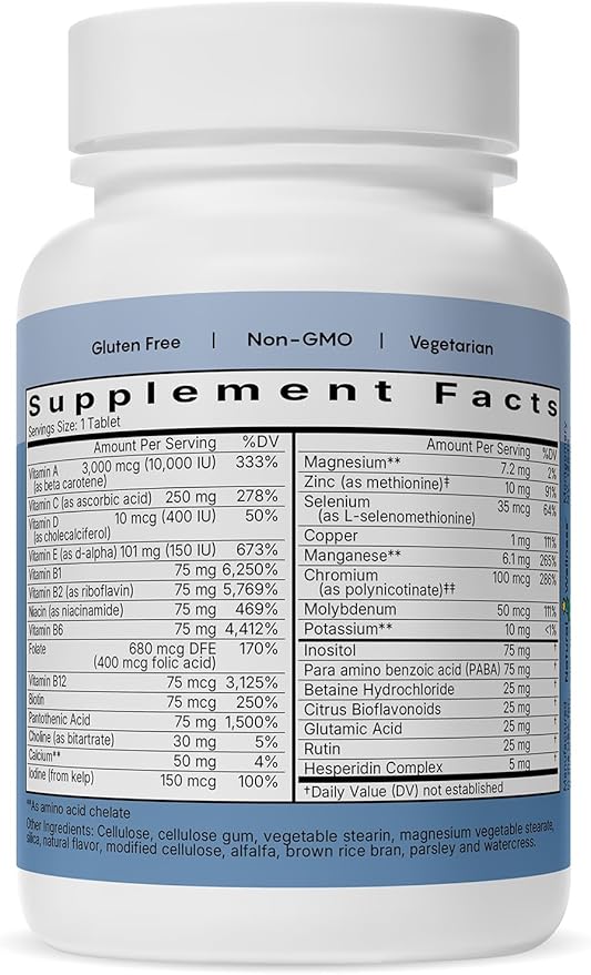 Natural Wellness One Daily Multi-Vitamin – Iron-Free Multivitamin for Adults with Vitamins A C D E &amp B – High Potency Nutrient Support for Energy Immunity &amp Wellness – 60 Tablets (60 Day S