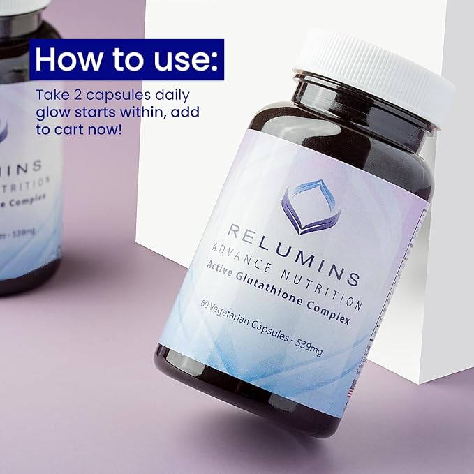 Relumins Advance White Active Glutathione Complex - Max Dose 900mg Glutathione with 6X Boosters ALA &amp NAC - Spring Glow Essentials Anti-Aging &amp Skin Brightening Supplement - 60 Caps x 30 Bott
