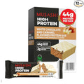 MUSASHI High Protein Bar 45g Protein 2g Total Sugars White Chocolate Caramel Post Workout and Protein Snack On The Go 12 Pack of 3.2oz (90g) Bars