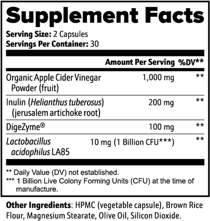 Sun Vitals MetaboDigest – ACV Apple Cider Vinegar Capsules with Digestive Enzymes Prebiotic Fiber &amp Probiotic | Digestive Health &amp Bloating Relief | Gut Balance for Women &amp Men | 60 Capsu