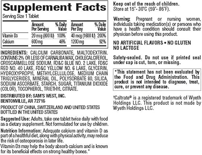 UiiWout hqwedc Member's Mark 600mg Calcium + D3 Dietary Supplement (600 Count)