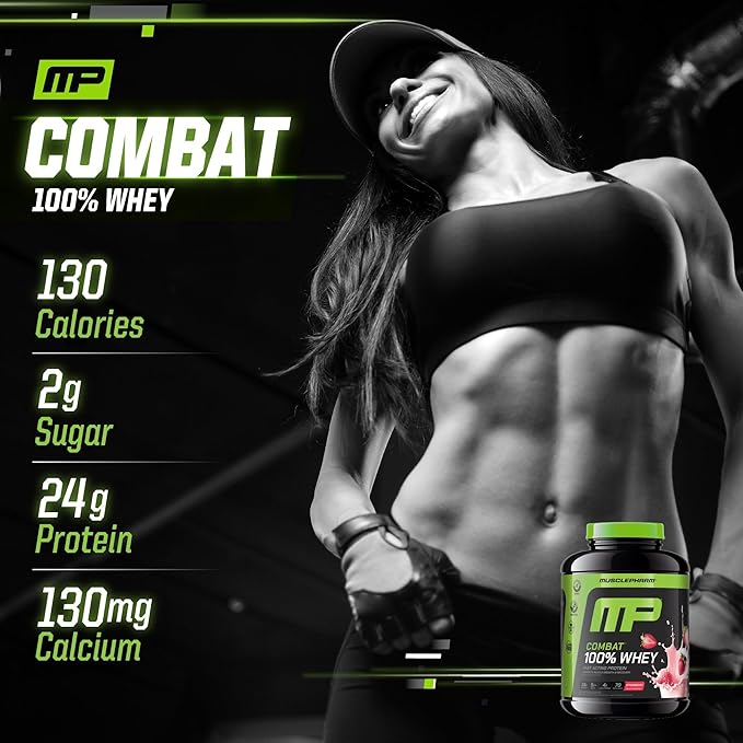 MusclePharm Combat 100% Whey Protein Powder Strawberry Cream Flavor Fast Recovery &amp Muscle Gain with Whey Protein Isolate High Protein Powder for Women &amp Men Gluten Free 5 lb 70 Servings
