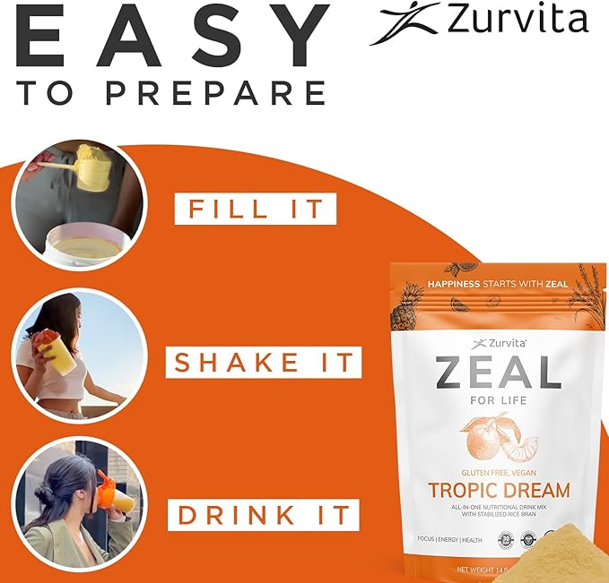 Zurvita - Zeal for Life 30-Day Wellness Bag - Tropic Dream Flavor Daily Nutritional Supplement for Vitality Immunity &amp Overall Wellness - 420 Grams