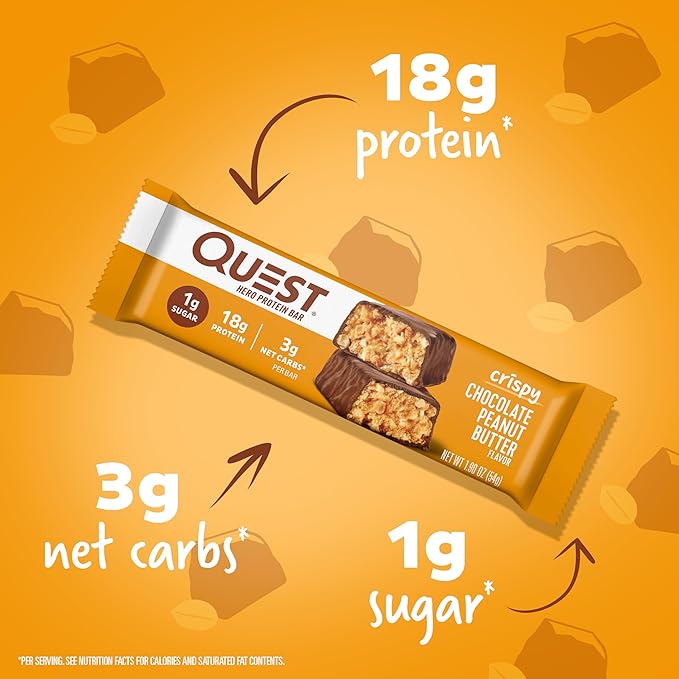 Quest Nutrition Crispy Chocolate Peanut Butter Hero Protein Bar 18g Protein 1g Sugar 3g Net Carb Gluten Free Keto Friendly 12 Count and Mini Cookies &amp Cream Protein Bars High Protein Low Carb Keto