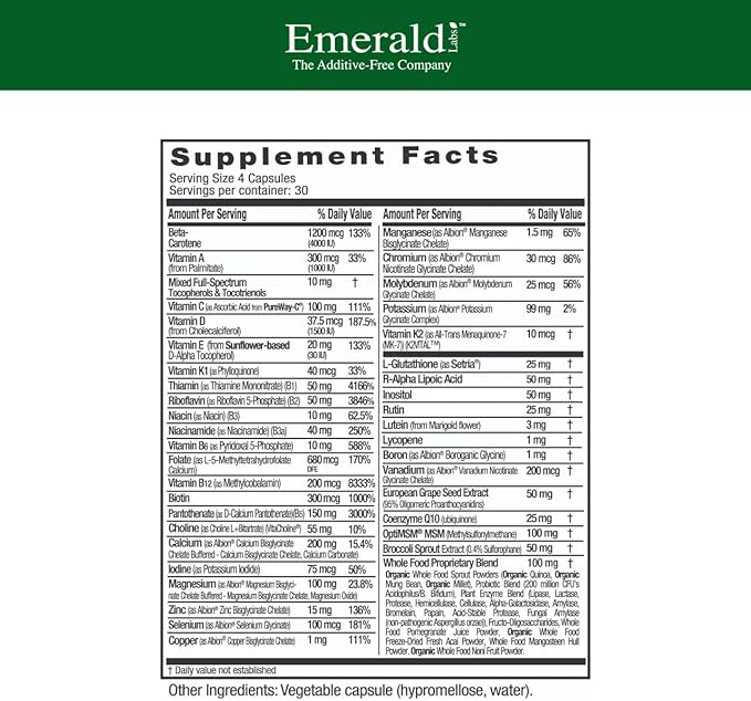 Emerald Labs Women's 45+ Clinical Multi - Multivitamin for Comprehensive Support Bone &amp Heart Health* - Designed for Women 45+ - Gluten-Free &amp Vegetarian - 120 Vegetable Capsules (30-Day Supp
