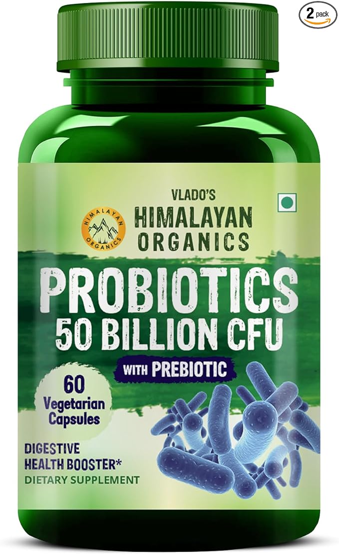 HIMALAYAN ORGANICS Organics Probiotics Supplement 50 Billion CFU 150mg with Prebiotics | 10X Better Digestion Gut Health and Immunity Support | Non-GMO Gluten-Free - 60 Vegetarian Capsules